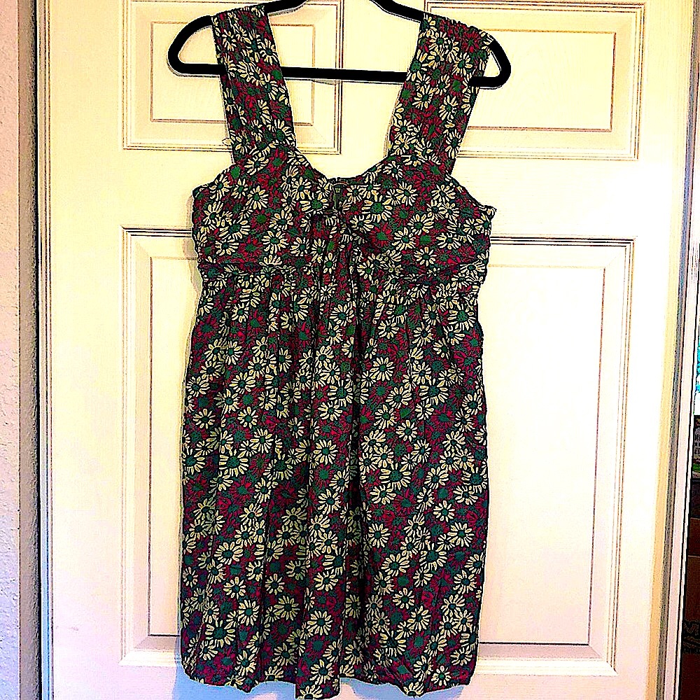 Woman’s Boho Babydoll Dress Floral Print With Ring Neckline Size Large NWT
